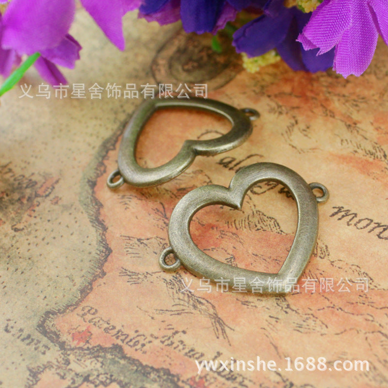 Vintage Curved Heart Connector Charm with Double Holes 33x25mm
