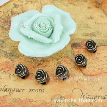 Rose Flower Large Hole Beads in Four Antique Metal Finishes