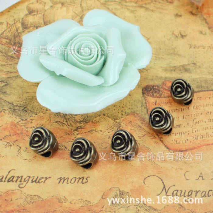 Rose Flower Large Hole Beads in Four Antique Metal Finishes