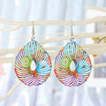Colorful Printed Openwork Teardrop and Round Hook Earrings in Four Designs view 2