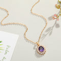 Gold Tone Oval Crystal Halo Pendant Necklaces in Three Colors view 4