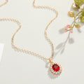 Gold Tone Oval Crystal Halo Pendant Necklaces in Three Colors view 6