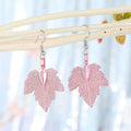 Pink Skeleton Leaf Hook Earrings in Four Botanical Shapes view 5