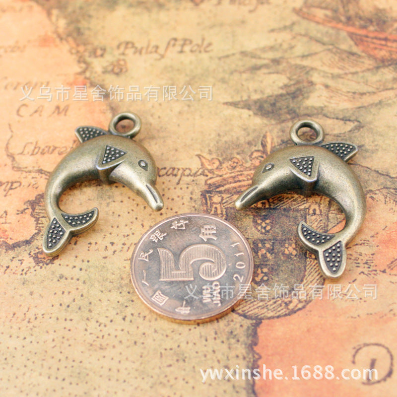 32x23mm Vintage Double-Sided Dolphin Alloy Charm Pendant