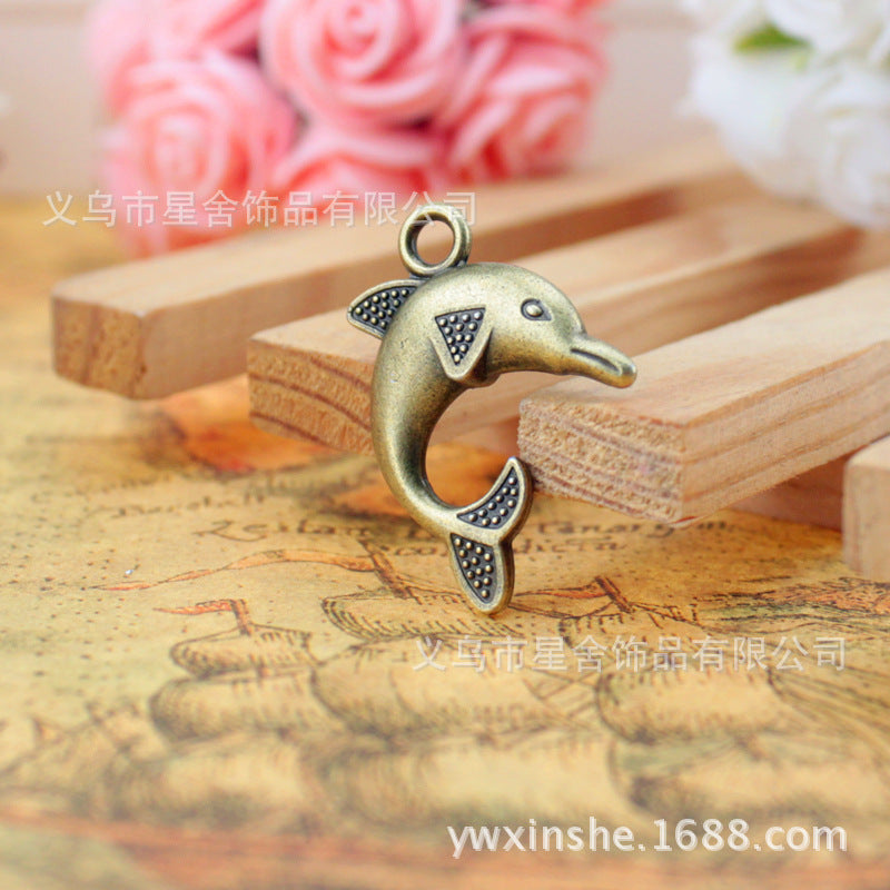 32x23mm Vintage Double-Sided Dolphin Alloy Charm Pendant