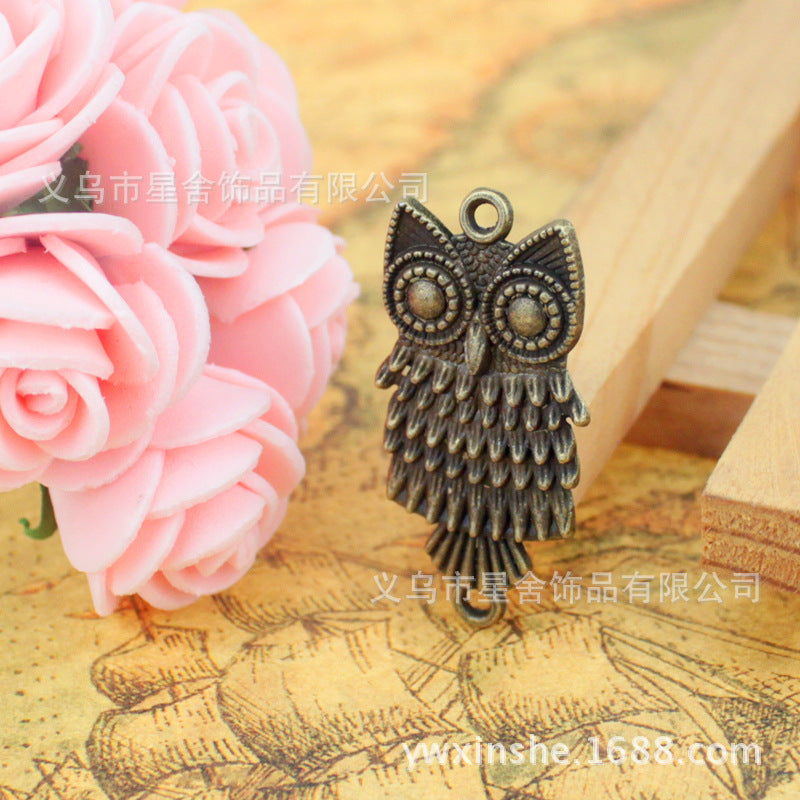 37×18mm Vintage Double Owl Connector Charm for Bracelets