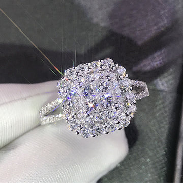 Cushion Cluster Halo Ring In Silver And Gold-Tone Finishes