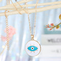 Gold Tone Round Enamel Evil Eye Pendant Necklaces in Four Colors view 5