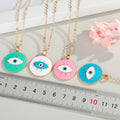 Gold Tone Round Enamel Evil Eye Pendant Necklaces in Four Colors view 4