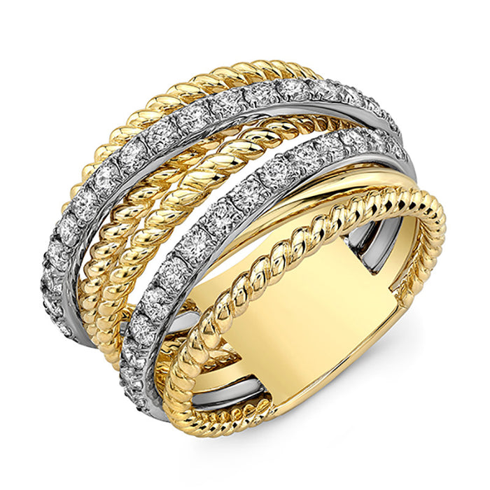 Two Tone Multi Band Rope Twist Pavé Clear Finger Ring