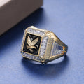 Black Enamel Eagle Signet Ring With Clear Stone Border view 2