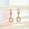Gold Rhinestone Letter Charm Huggie Hoop Earrings A to Z view 3
