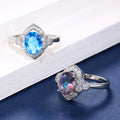Silver Tone Halo Ring with Blue or Iridescent Oval Stone view 2