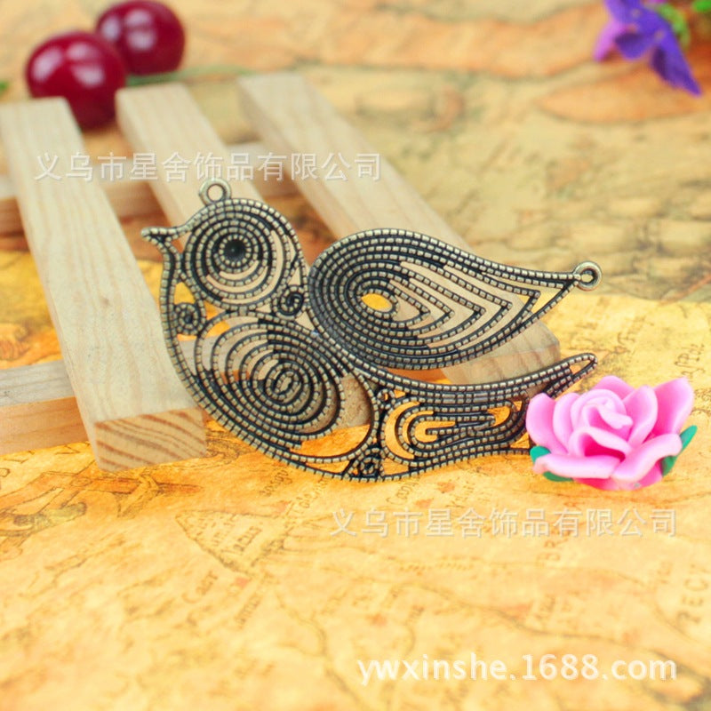 Vintage Hollow Swallow Bird Alloy Charm Pendant 70x37mm
