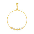 Gold Tone Five Flower Clear Crystal Adjustable Slider Bracelet view 5