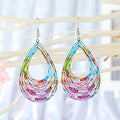 Colorful Printed Openwork Teardrop and Round Hook Earrings in Four Designs view 3