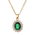 Gold Tone Oval Crystal Halo Pendant Necklaces in Three Colors view 1