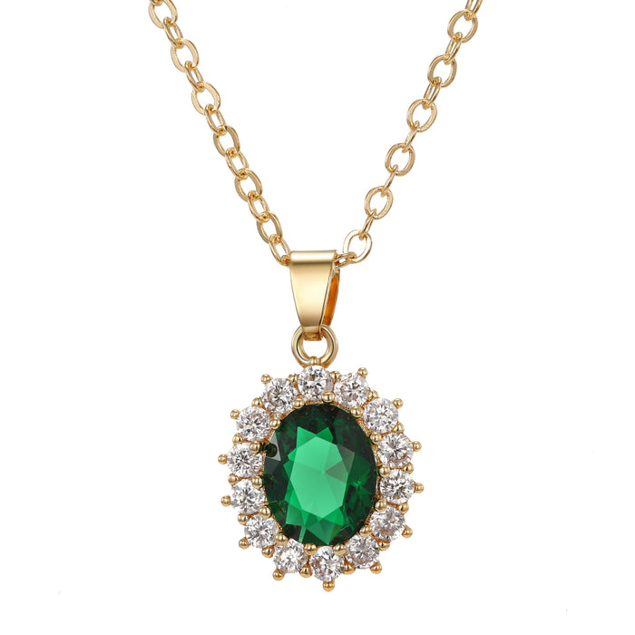 Gold Tone Oval Crystal Halo Pendant Necklaces in Three Colors