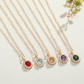 Gold Tone Oval Crystal Halo Pendant Necklaces in Three Colors view 2