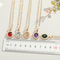 Gold Tone Oval Crystal Halo Pendant Necklaces in Three Colors view 5