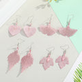 Pink Skeleton Leaf Hook Earrings in Four Botanical Shapes view 2