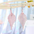 Pink Skeleton Leaf Hook Earrings in Four Botanical Shapes view 4