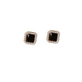 Gold Square Enamel Center Pearl Halo Stud Earrings Pair view 5