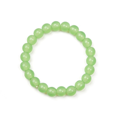 Apple green round bead stretch bracelet loop on white background