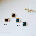 Gold Square Enamel Center Pearl Halo Stud Earrings Pair view 4