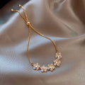 Gold Tone Five Flower Clear Crystal Adjustable Slider Bracelet view 6