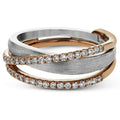 Two Tone Layered Crossover Ring With Clear Pavé Rows view 2