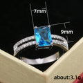 Silver Tone Blue Rectangular Stone Ring with Double Band view 5