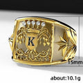 Ornate Letter K Crest Signet Ring In Polished Gold Tone view 3