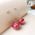 Pink Resin Cherry Drop Earrings with Translucent Pink Fruit Drops view 4