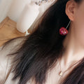 Pink Resin Cherry Drop Earrings with Translucent Pink Fruit Drops view 2