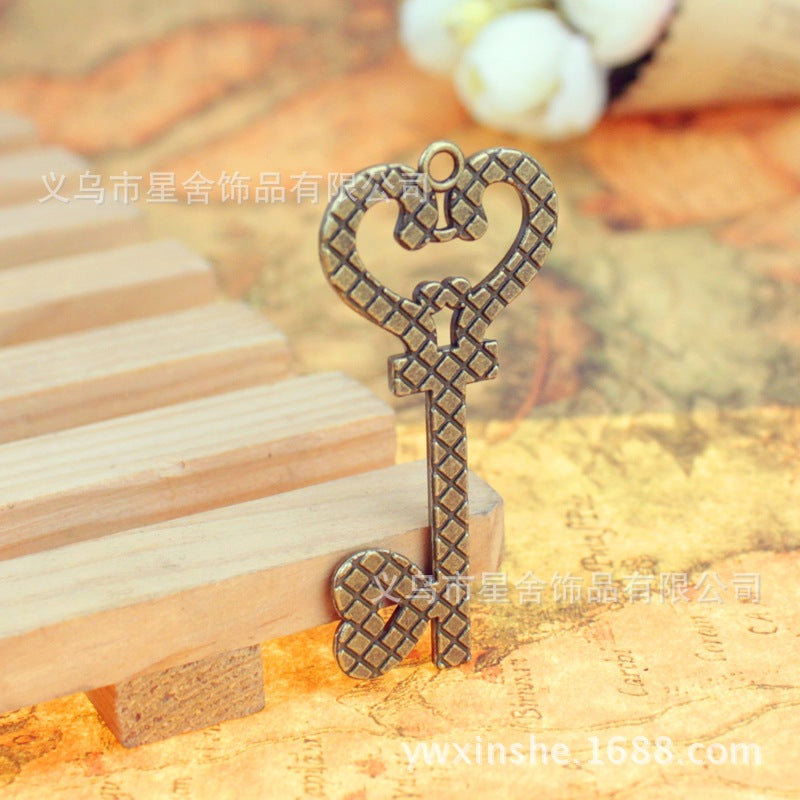 Vintage Heart Key Charm Pendant 56x26mm