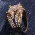 Gold-Tone Square Pave Statement Ring With Layered Shoulders view 4
