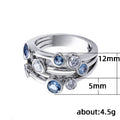 White Gold Tone Triple Band Blue Clear Bezel Stone Ring view 3
