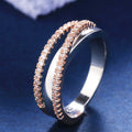 Two Tone Layered Crossover Ring With Clear Pavé Rows view 3