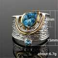 Aqua Pear-Shaped Stone Textured Wide Ring In Gold And Silver Tones view 4
