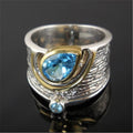 Aqua Pear-Shaped Stone Textured Wide Ring In Gold And Silver Tones view 2