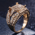 Gold-Tone Square Pave Statement Ring With Layered Shoulders view 3