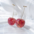 Pink Resin Cherry Drop Earrings with Translucent Pink Fruit Drops view 3