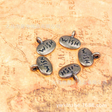 Wish Lettered Oval Tag Pendant Charm In Multiple Metal Finishes