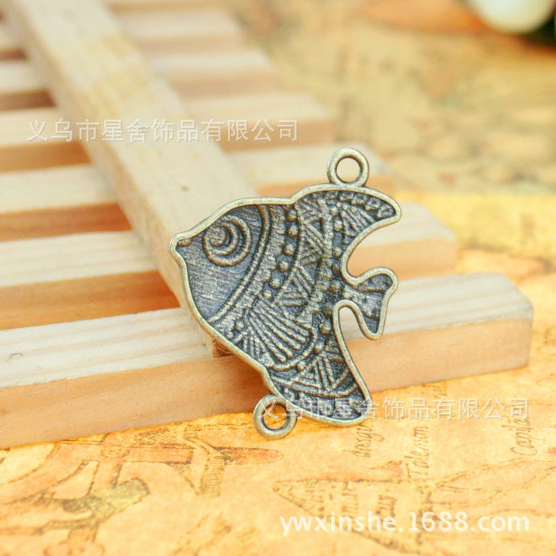 Double-Hole Chubby Fish Charm Pendant 37x30mm Antique Style