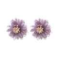 Purple and Green Fabric Flower Stud and Drop Earrings view 8
