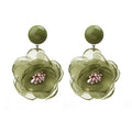 Purple and Green Fabric Flower Stud and Drop Earrings view 7