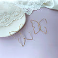Gold Tone Oversized Wireframe Butterfly Hoop Earrings For Women view 3