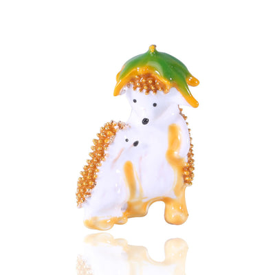 Front view of Whimsical Enamel Hedgehog brooch