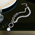 Silver Rhinestone Multi Circle Pearl Drop Choker Necklace view 4